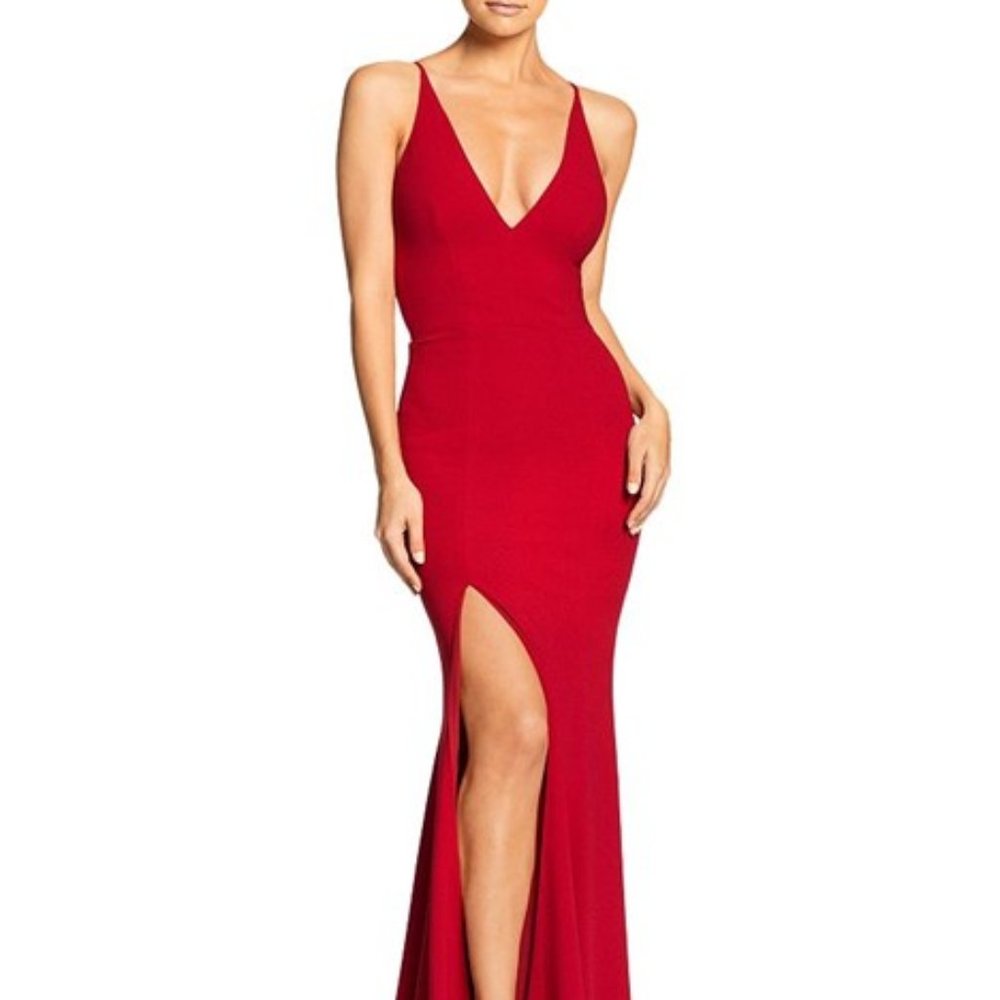 Dress the Population Iris Plunging Crepe Gown size M in Red